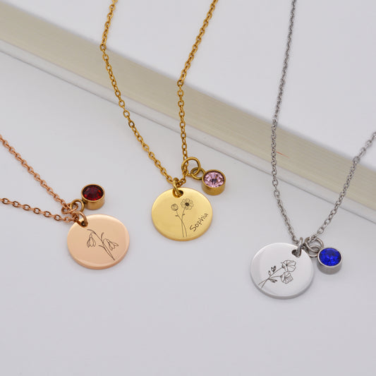 Geburtsblume Kette mit Geburtsstein Kette