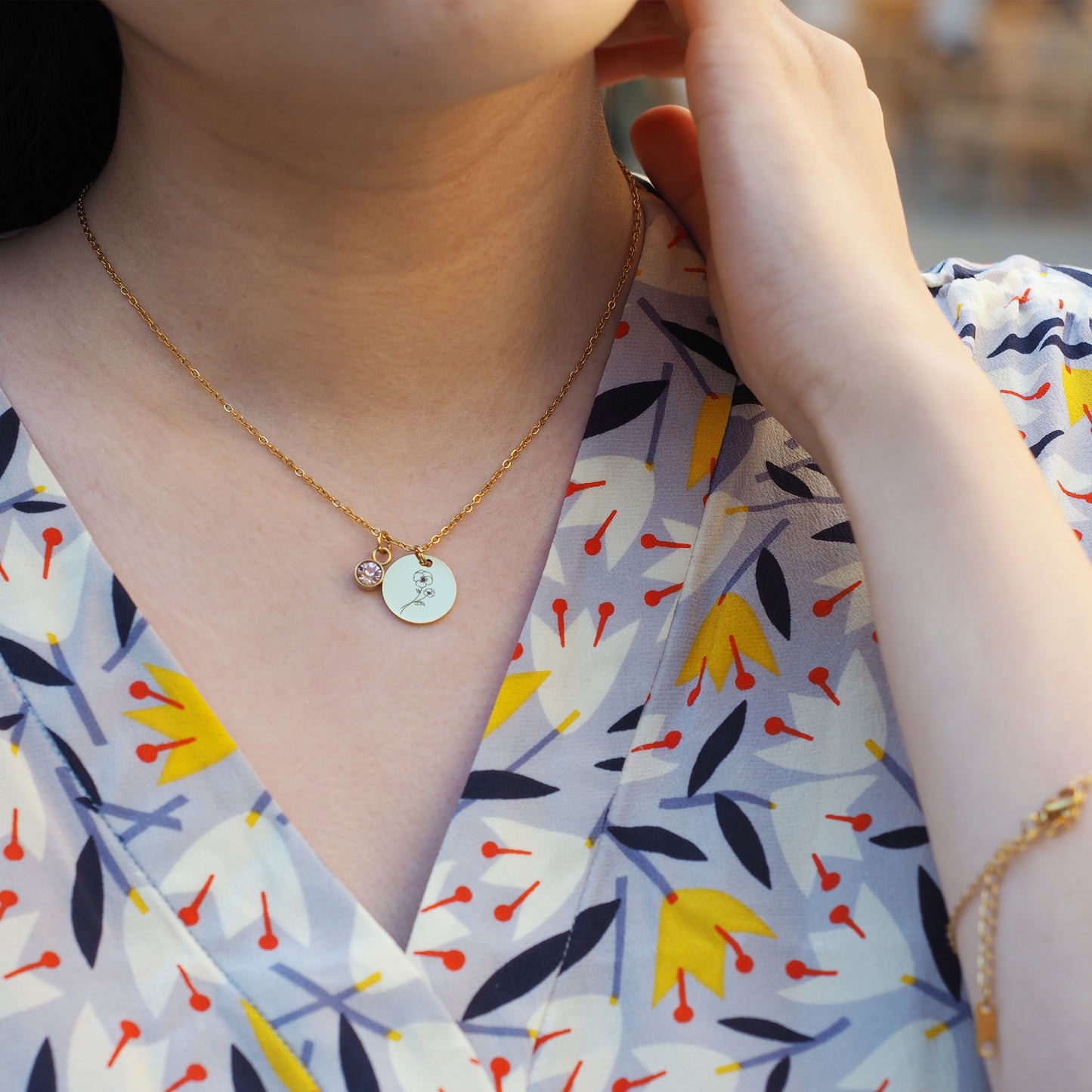 Geburtsblume Kette mit Geburtsstein Kette