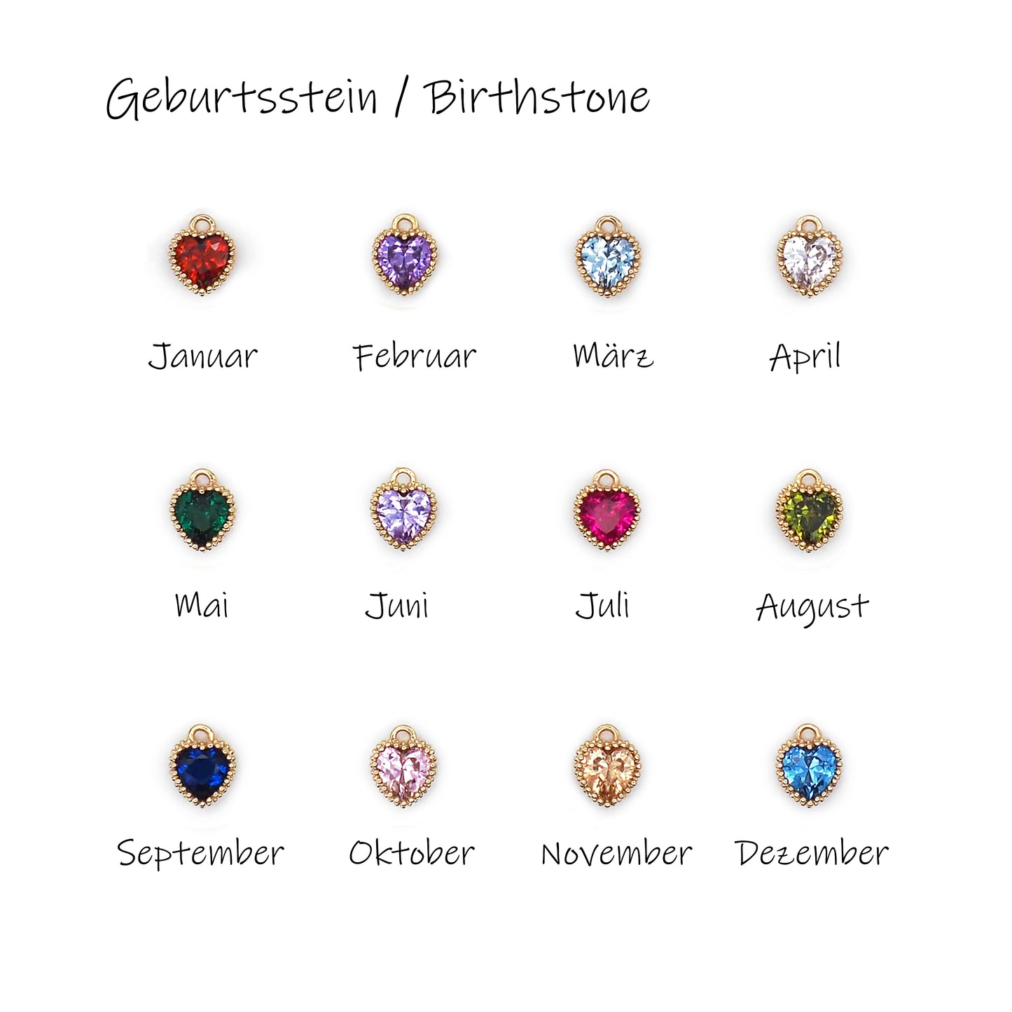 personalisierte Geburtsblume Halskette mit Herz Geburtsstein