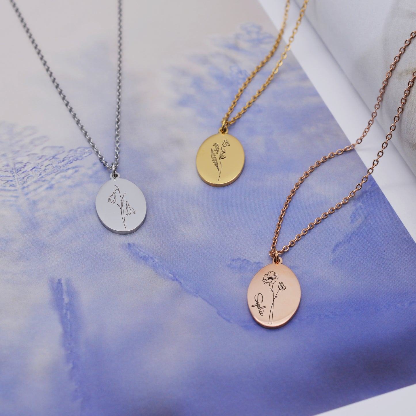 Geburtsblume Ovales Plättchen Halskette