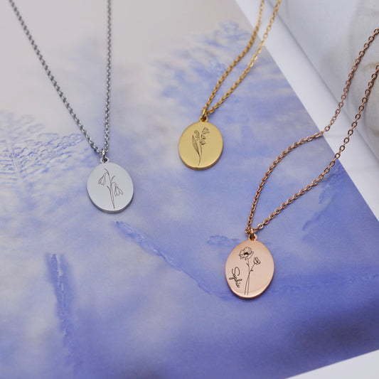 Geburtsblume Ovales Plättchen Halskette