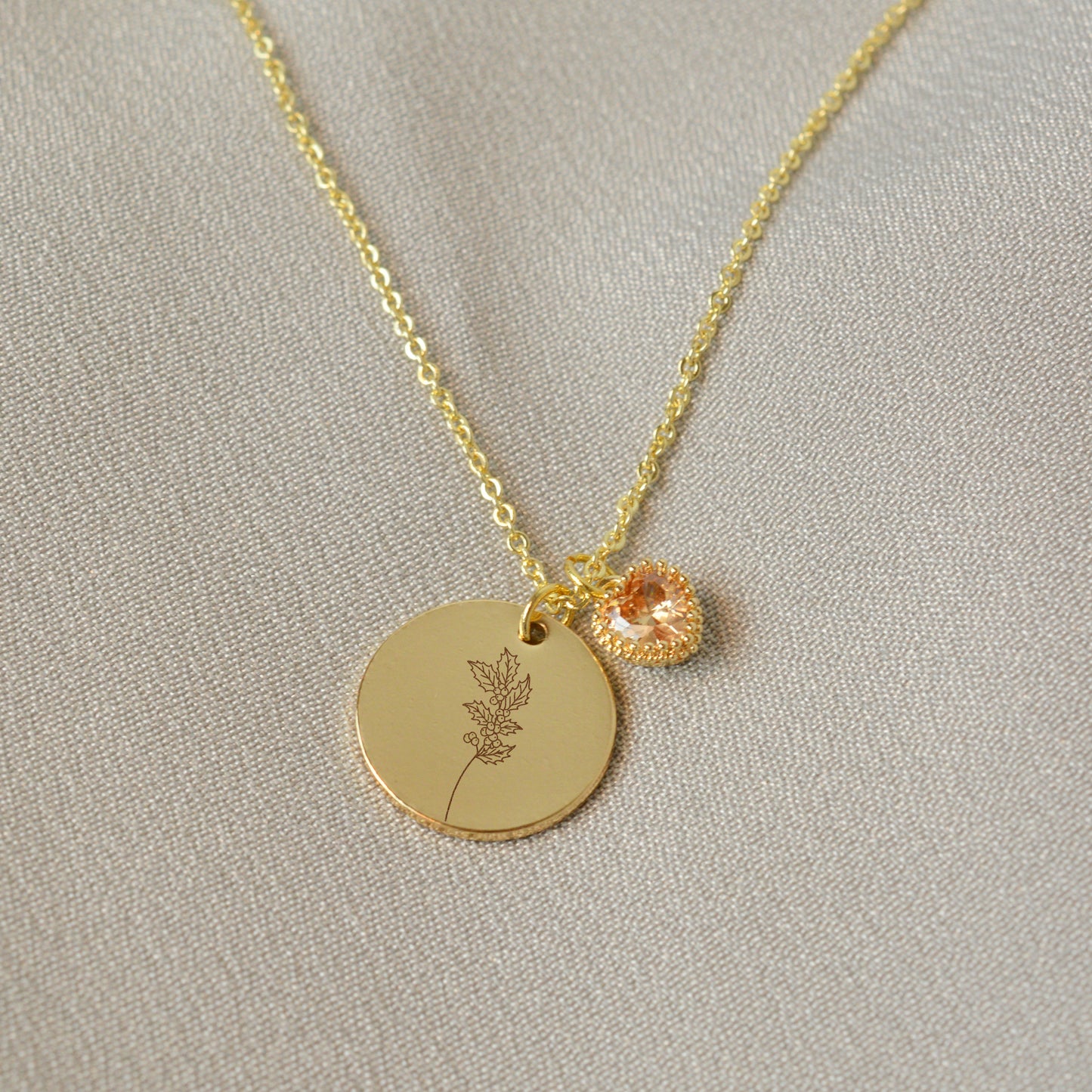 personalisierte Geburtsblume Halskette mit Herz Geburtsstein