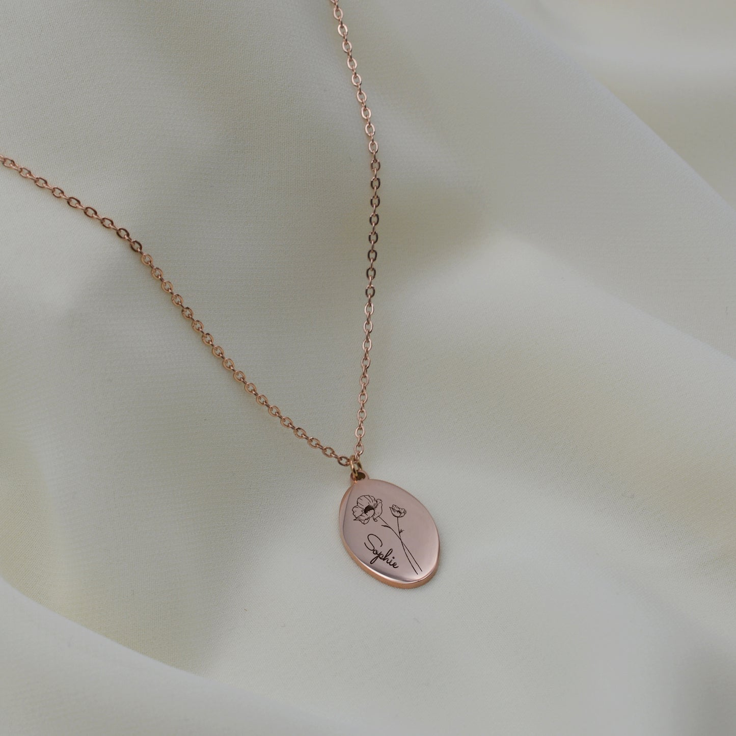 Geburtsblume Ovales Plättchen Halskette