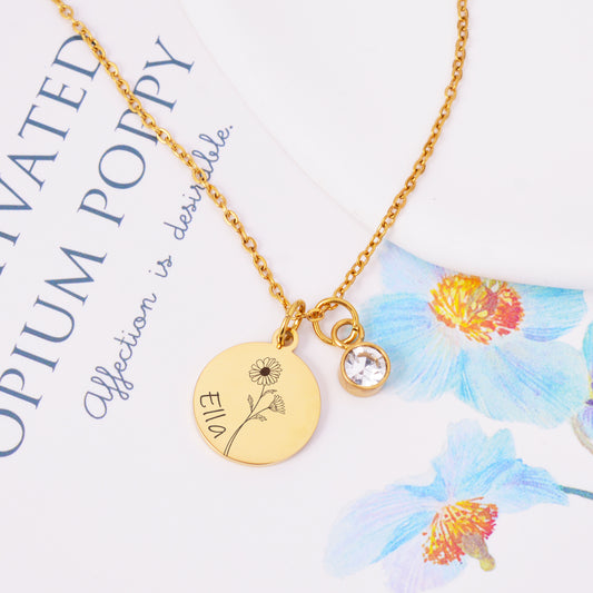 Personalisierte Kette mit Geburtsblume und Geburtsstein