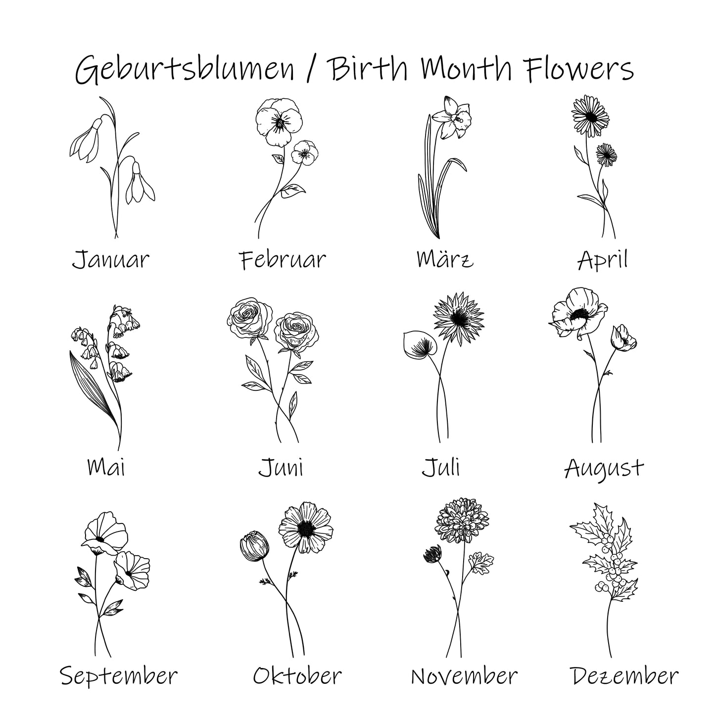 Geburtsblume Ovales Plättchen Halskette